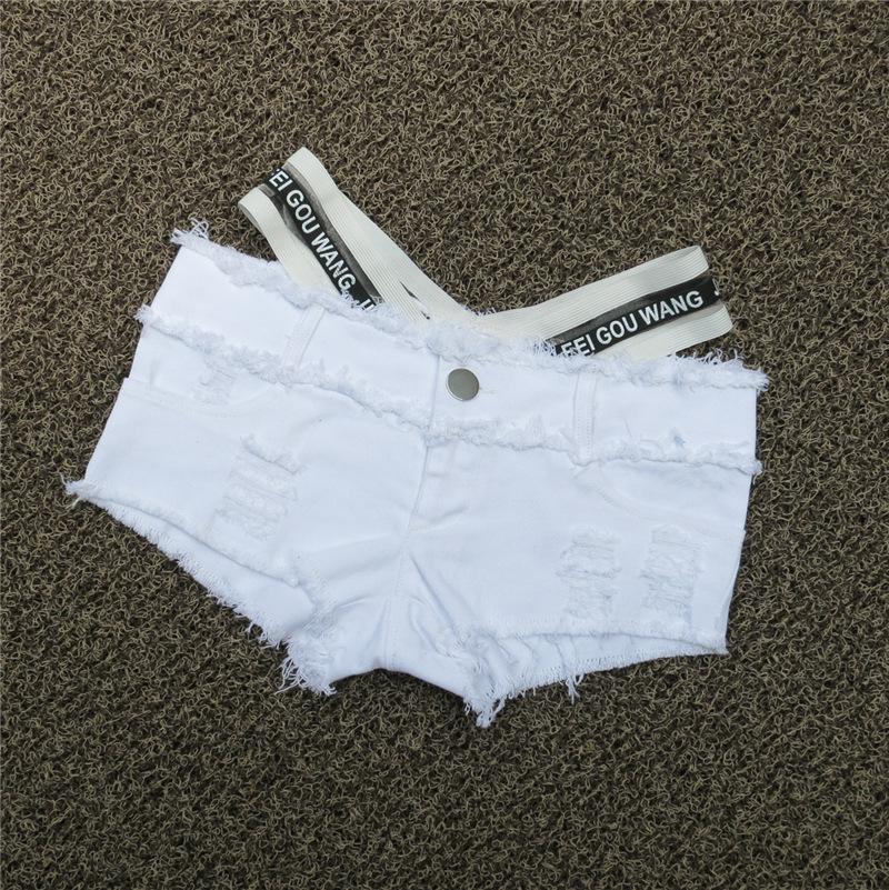 Women's Ultra-Low Waist Bodycon Shorts - Black & White Cotton Elastic Hot Pants