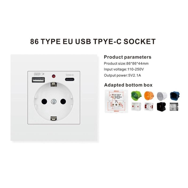 USB Typ-C Wandladesteckdose 16A Europäische Steckdose mit Schnellladung Für den Einsatz zu Hause und in Büros 86mm Quadratisch