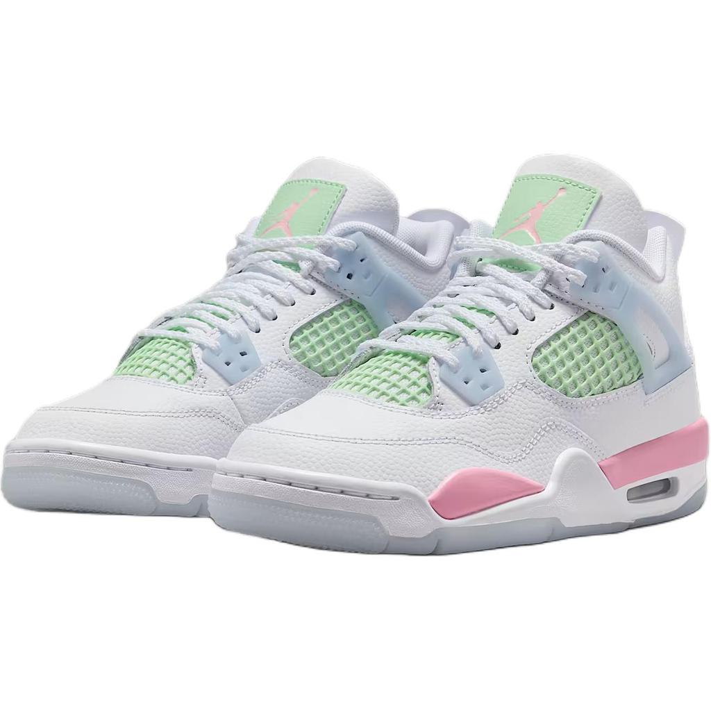 Jordan Air Jordan 4 Mid Top Children's Basketball Shoes White/Pink/Green Unisex IB7068-100