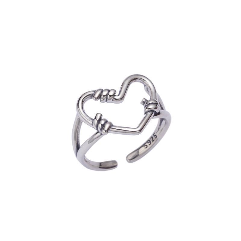 Korean Retro Fashion Hollow Heart Adjustable Cross Ring for Women