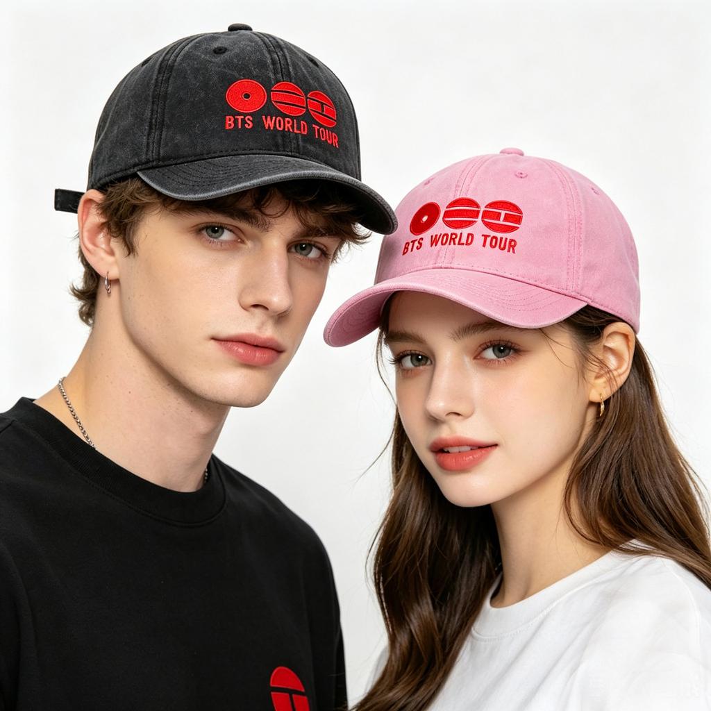BTS World Tour Embroidered Washed Baseball Cap Retro Casual Unisex Hat
