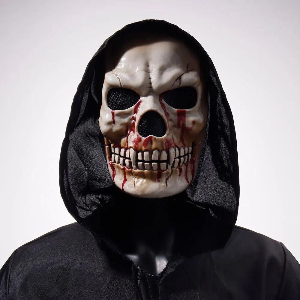 Bloody Effect Moving Mouth Skull Mask Adjustable Full Face Halloween Skull Masks Funny Realistic Scary Skull Headgear