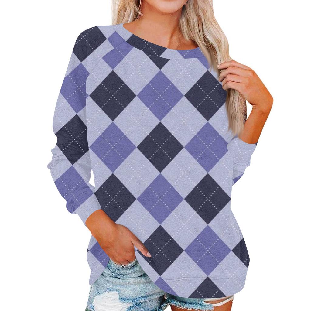 Damen Modisches Rundhals Schulter Langarm Bedrucktes Lässiges Pullover-Oberteil