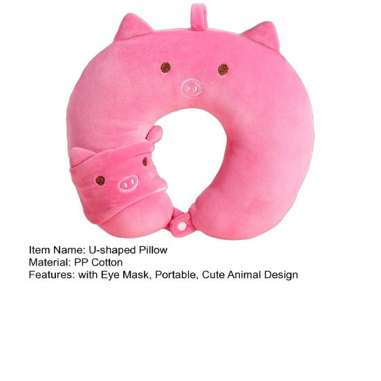 Cute U-shaped Pillow Portable Cartoon Animal Neck Pillow Travel Neck Support Pillow with Eye Mask for Long Flights Office Nap Cervical Spine Health