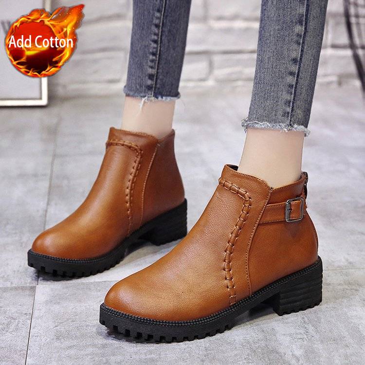 Fashion Ankle Boots for Women Autumn Winter Black Leather Round Toe Work Booties Y2k High Quality Goth Sale Pu Hot 39 Woman Short Shoes