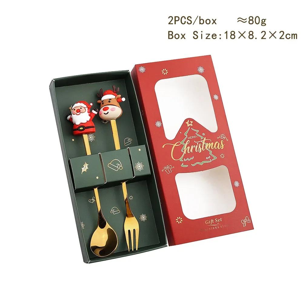 Christmas Spoon Fork Set Christmas Gift  Two-piece Dessert Cutlery Cartoon Santa Elk Xmas Tree Snowman Top Decoration Spoon 2026