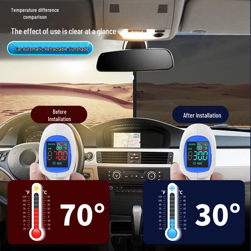 Automatic Retractable Car Sunshade for Front Windshield: Sun Protection, Heat Insulation, and Visor Curtain.