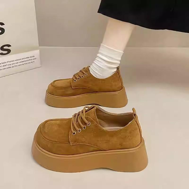 Thick-soled heightening shoes women's spring and autumn new retro casual lace-up matte muffin single shoes
