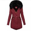 2024 Autumn/Winter Slimming Women's Solid Fur-Collar Hooded Mid-Length Warm Cotton Coat