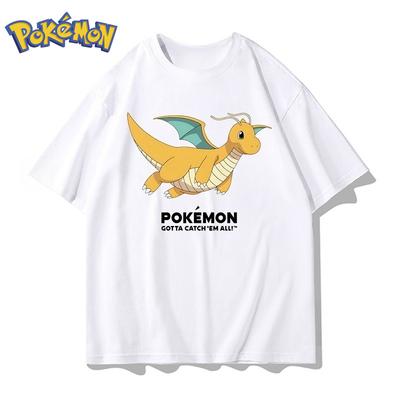 Pokémon Anime Dragonite Kreativ Kortärmad T-shirt för Män och Kvinnor Sommar Ny Harajuku Lös Casual Mångsidig Topp