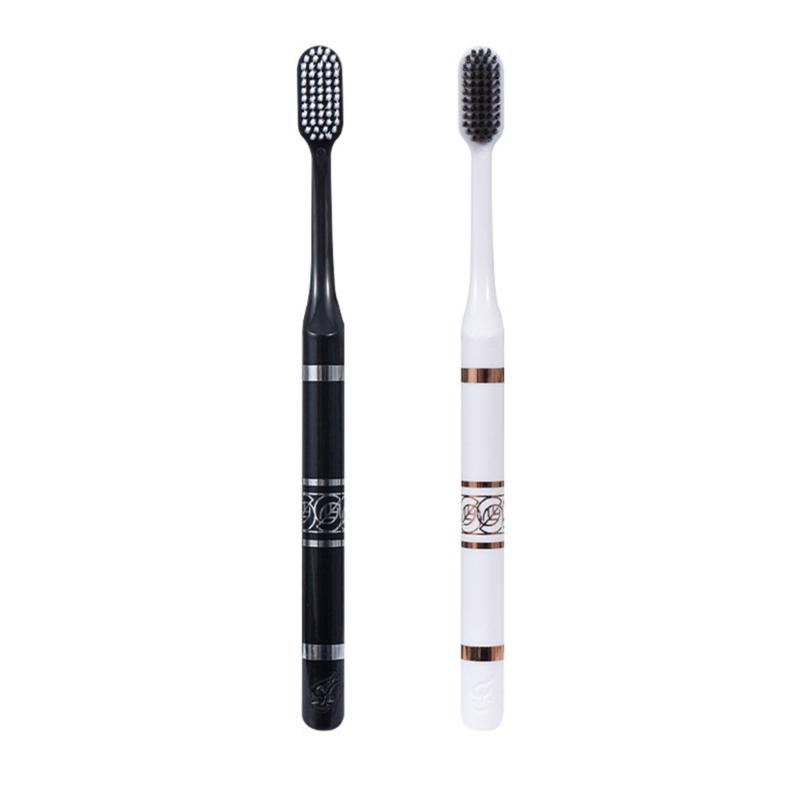 Ergonomic Black and White Toothbrush Set for Couples Portable Gentle Cleaning