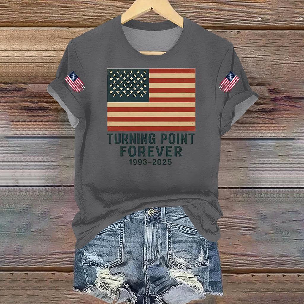 Women's Casual Printed T-shirt Round Neck Pullover Short Sleeve Top