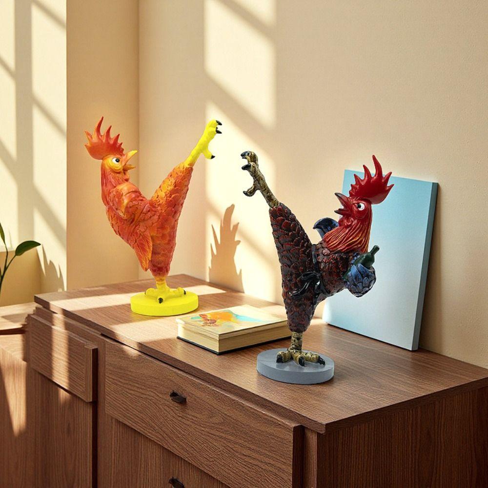 Resin Rooster Sculpture Creative Animal Miniatures Figurine Drunken Kung Fu Chicken Statue  Farm