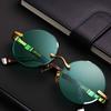 Mote Klassiske Innfatningsløse Solbriller Kvinner Menn Krystall Mørkegrønne Glass Solbriller Retro Runde Briller Utendørs Kjørebriller
