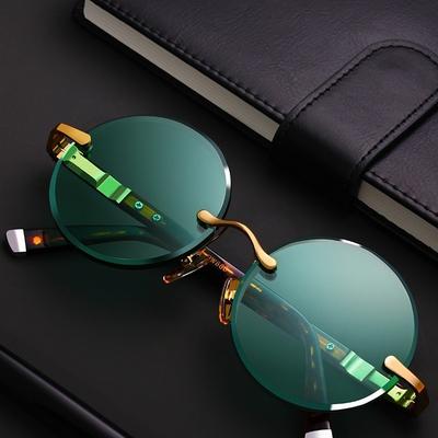 Mode Klassische Randlose Sonnenbrille Frauen Männer Kristall Dunkelgrüne Linse Sonnenbrille Retro Runde Brille Outdoor Autofahren Brillen