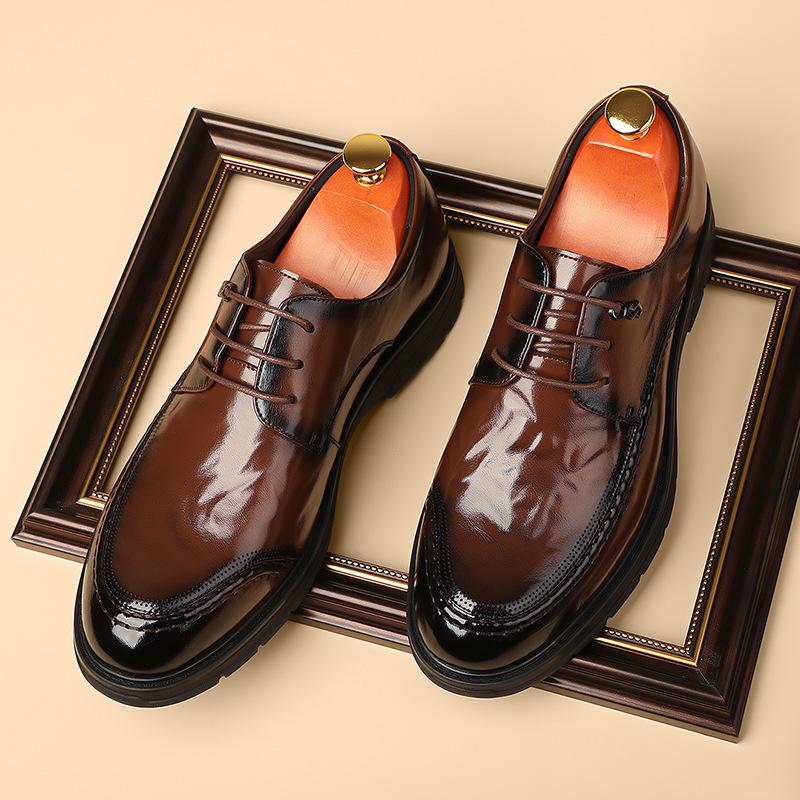 

Leather shoes men s leather breathable new business dress casual autumn men s British and Korean version pointed groom wedding shoes 44 темно-коричневого