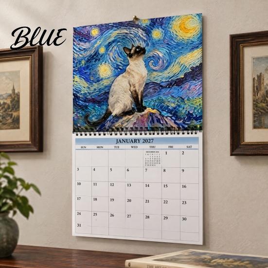 Pet Themed Daily Planner 2027 Oil Painting Cat Wall Calendar 12 Month Funny Planner Jan-Dec Creative Gifts for Women Men Spiral Bound Hanging
