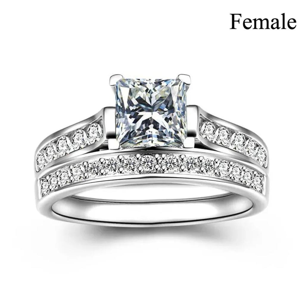 Charm Couple Rings Romantic Women Red Rhinestones Rings Set Trendy Men Stainless Steel Celtic Dragon Rings Wedding Band Jewelry