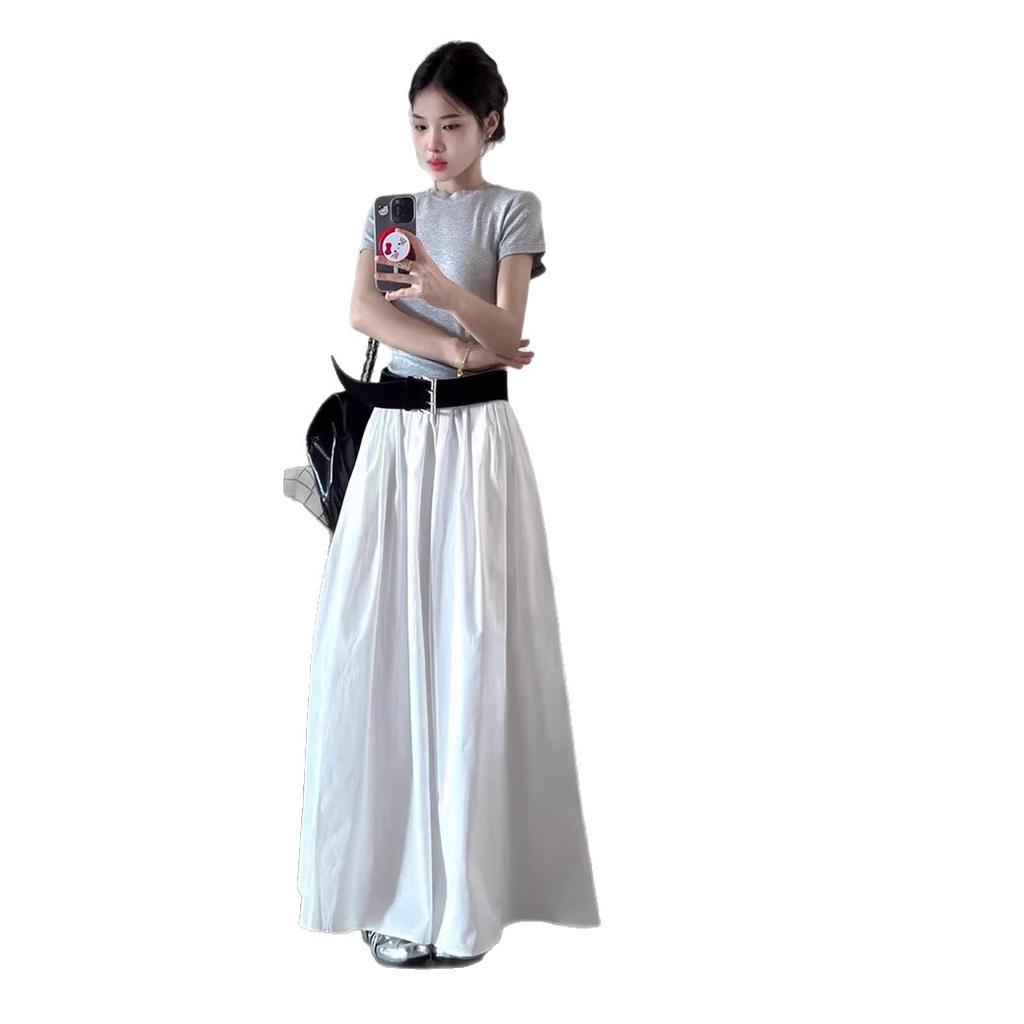 White skirt long women's summer skirt a-word long skirt pendant feeling new thin small wear