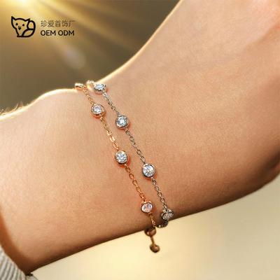 Round Bubble Full 3mm Moissanite Bracelet for Women Adjustable 925 Silver Plated 18K Link Bracelet D Color Lab Diamond