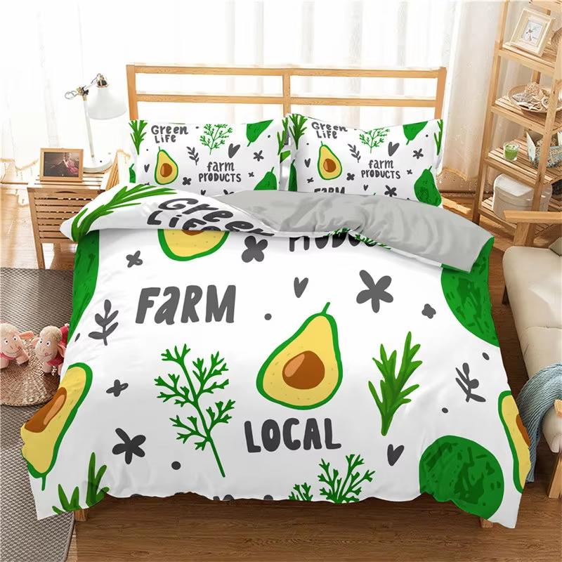 Green Avocado Duvet Cover Twin Queen For Boys Girls Teen Kawaii Tropical Fruit Bedding Set Botanical Cartoon Comforter Cover