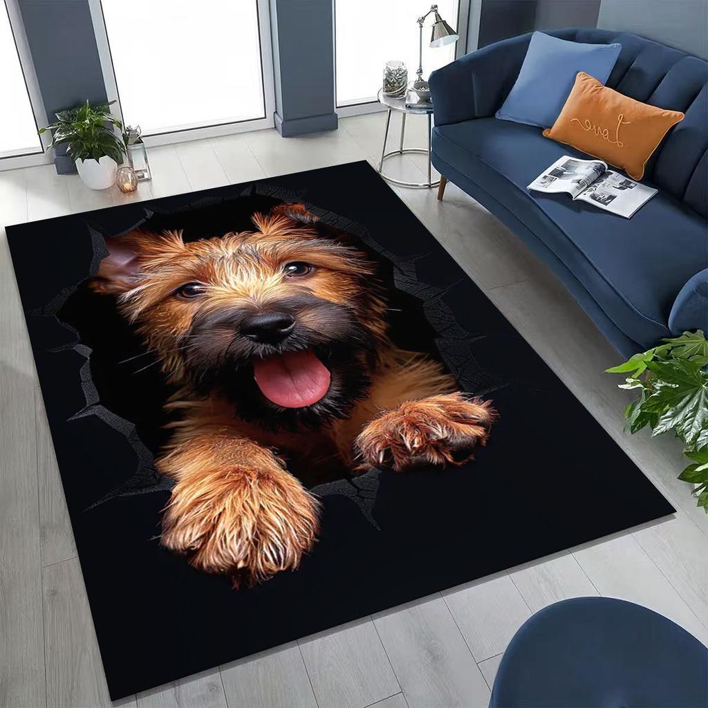 Tapete Fofo Cão Filhote Quebrando a Parede Ilusão 3D para Quarto Sala de Estar Sofá Casa Capacho Decoração, Tapete Grande Antiderrapante para Brincar de Crianças