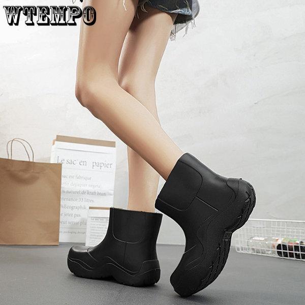 Damen Regenstiefeletten, wasserdichte Freizeitschuhe, große rutschfeste Stiefeletten, dicke Sohle, feste Stiefel