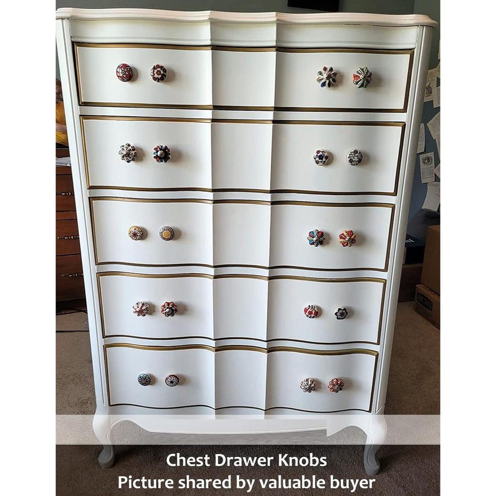 Vintage Golden and Black Painted Ceramic Pull Knobs for Kitchen Cabinet, Door & Drawer, Wardrobe, Cupboard (Set of 10)