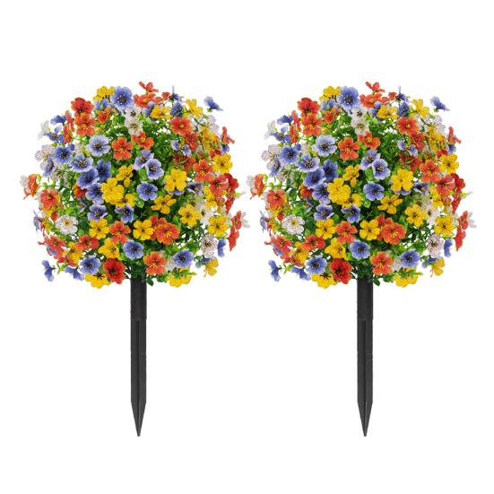 Artificial Violet Topiary Ball UV Resistant Violet Blooms Fake Evergreen Plants Flowers Brush with Ground Spike for Outdoor Indoor Garden Decor