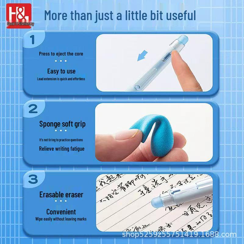 High-Value Push-Button Black Magic Erasable Pen - 0.5mm Heat-Erase, Encouragement Sponge Sleeve, Ideal for Students