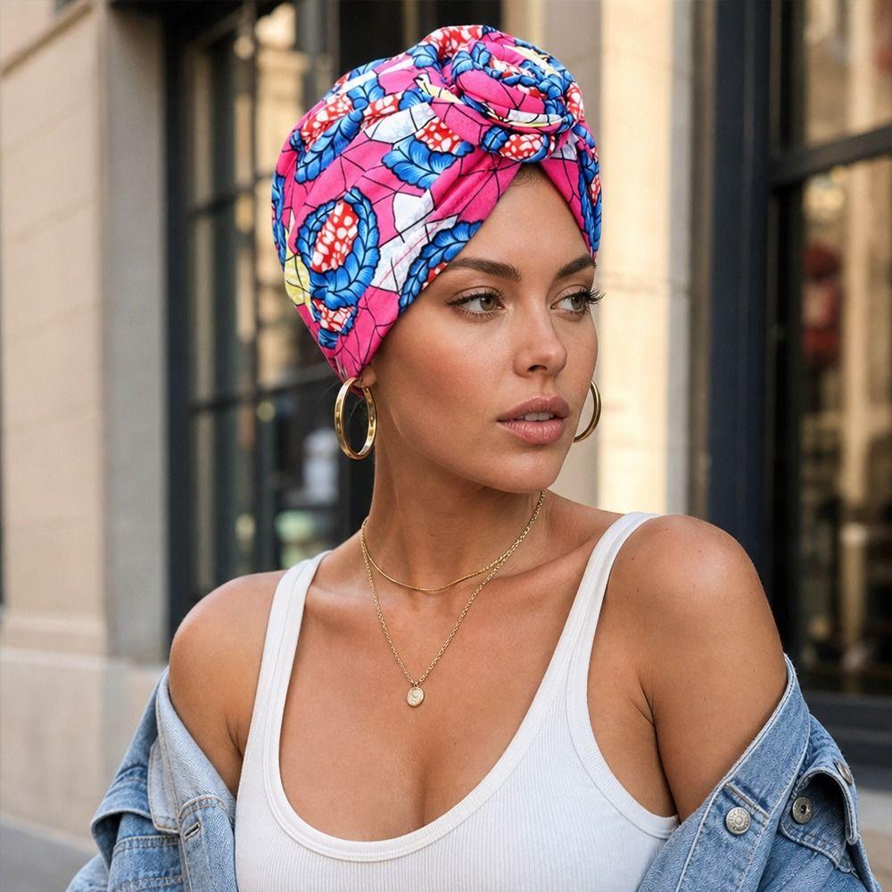 Knotted Style Twist Knot Turban Hat Pleated Floral Head Wrap Islamic Headband Women Headwear