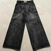 ZYLLO Streetwear Vasket Retro Baggy Jeans Goth Hip-hop Personlighet Harajuku Trendy Svart Rett Bukse Y2K Vide Ben Bukser
