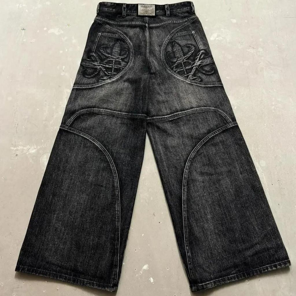 ZYLLO Streetwear Washed Retro Baggy Jeans Goth Hip-hop Personality Harajuku Trendy Black Straight Pant Y2K Wide Leg Pants