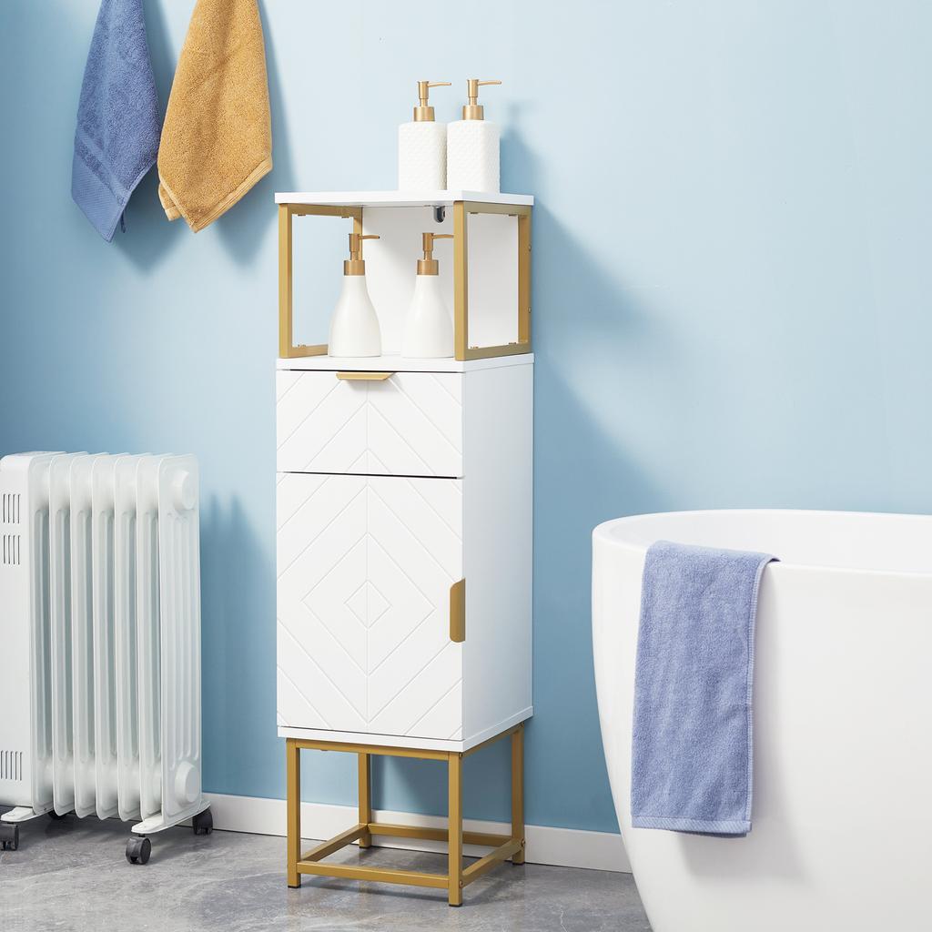 Mobile Bathroom Cabinet With Drawer Cupboard And Shelf In Wood And Metal 30x30x105cm White
