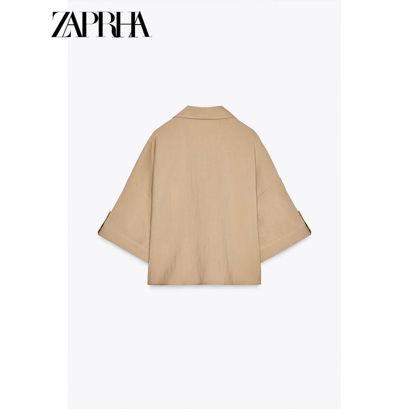 Zaprha2025 Summer New Retro Niche Width Short Sleeve V-neck Top Shirts Women Loose Feeling 8372225