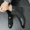 Trendy green cloth panel Chelsea boots Men's short boots Pointed leather shoes Versatile Casual Boots Daily Party Dress Shoes