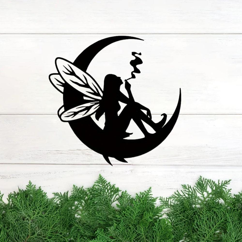 1pc Black Metal Fairy Wall Decor - Moon Phase Wall Art, Indoor/Outdoor Home Decor & Fairy Room Gift