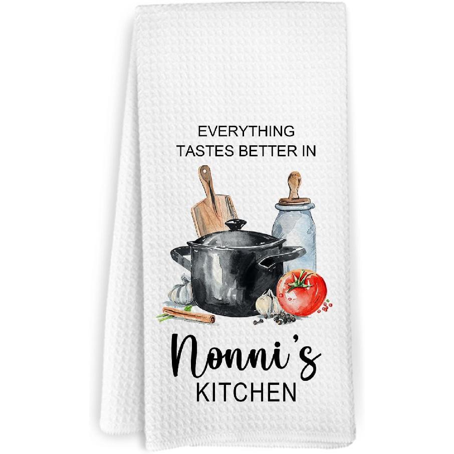 Nonna Gifts Kitchen Towels, Gifts for Nonni Grandma from Grandkids, Everything Tastes Better in Nonna's Kitchen Decorative Hand Tea Towels for