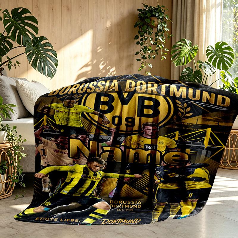 Custom Name Personalized Borussia Dortmund Bvb Print Blanket, Home Decor, Bedroom, Sofa, Camping, Couch, Gifts for Birthday Christmas