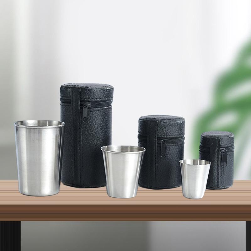 4Pcs Stainless Steel Mugs with Cup Cover Outdoor Portable Wine Cup 30ml/70ml/170ml Mini Reusable Mugs for Juice Beer Whisky