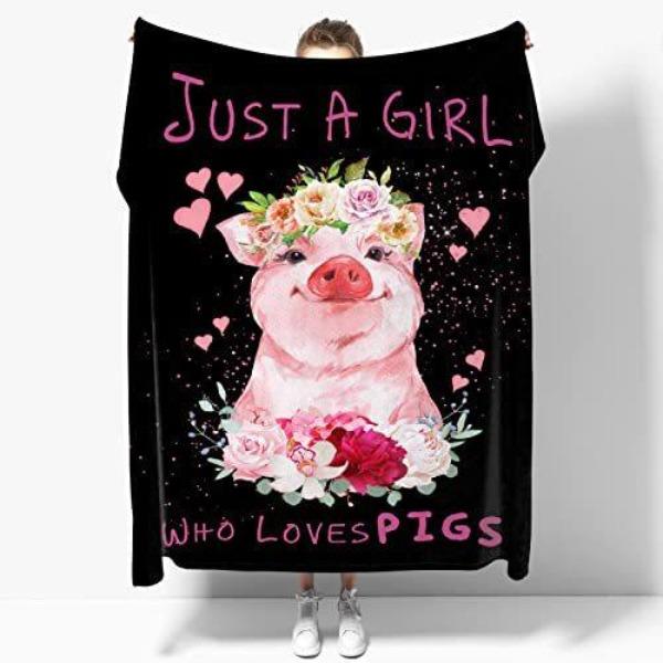 Cartoon Pig Print Flannel Blanket Sofa Nap Blanket Sheet Bedspread Blanket