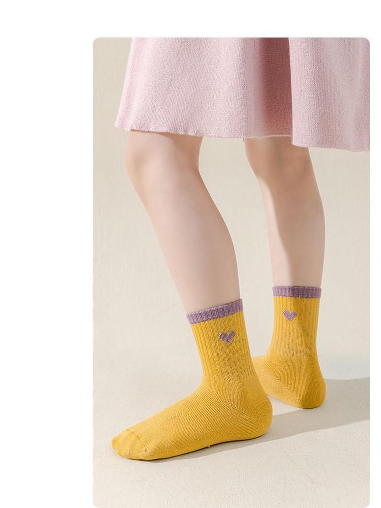 Girls’ Boneless Cotton Mid-Calf Socks - Breathable, Deodorant, Spring/Autumn Style