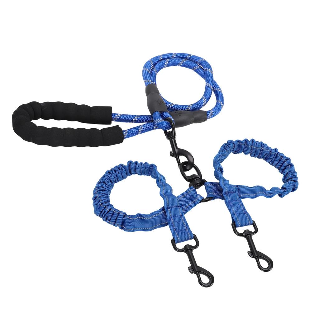 Dual Dog Leash Anti Tangling 360 Degrees  Swivel Joint Shock Absorbing Night Reflective Double Ended Tandem Pet Leash