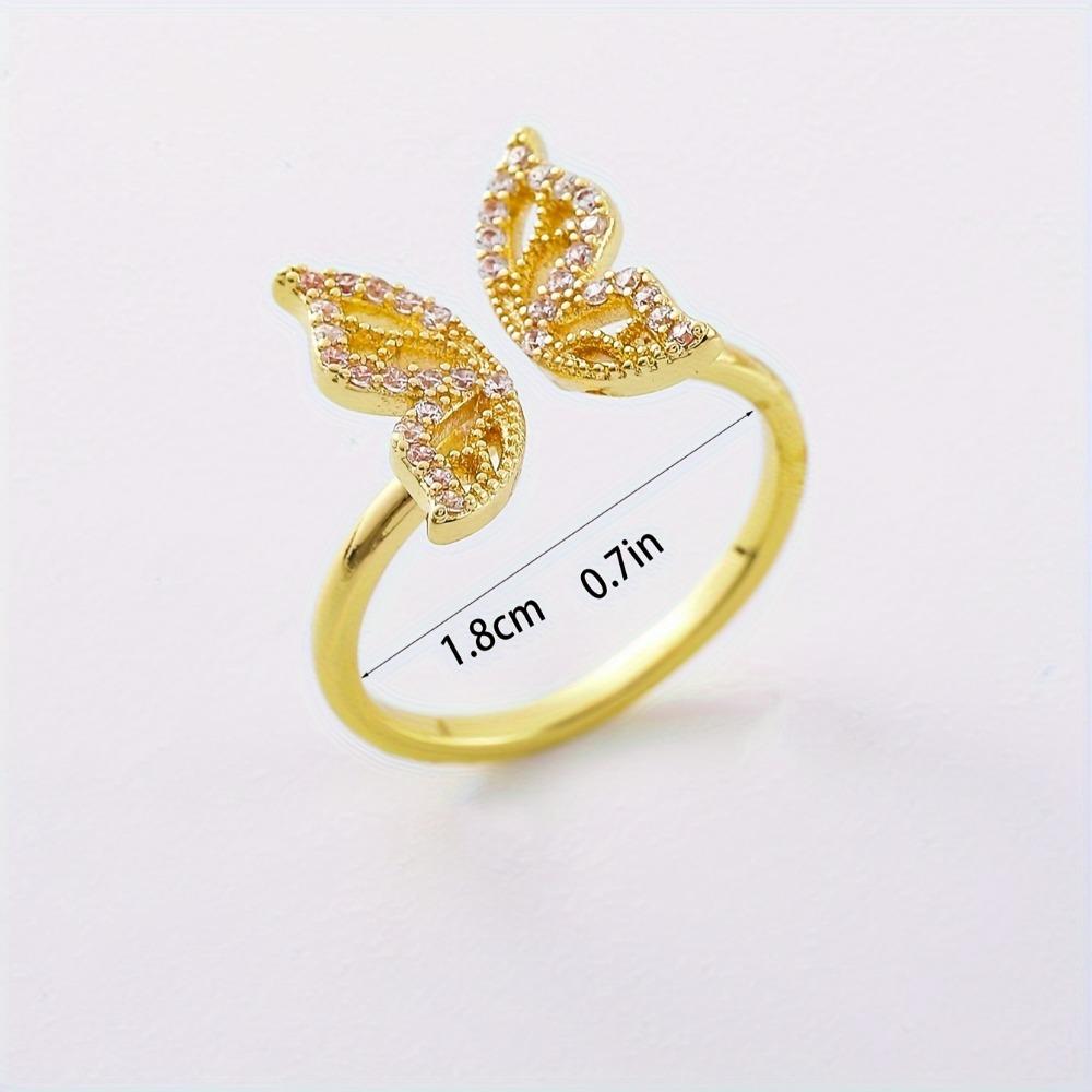 Delicate Hollow Butterfly Open Ring, Zircon Inlaid Copper Jewelry Elegant Leisure Finger Ring for Women Summer Dating Daily Wear