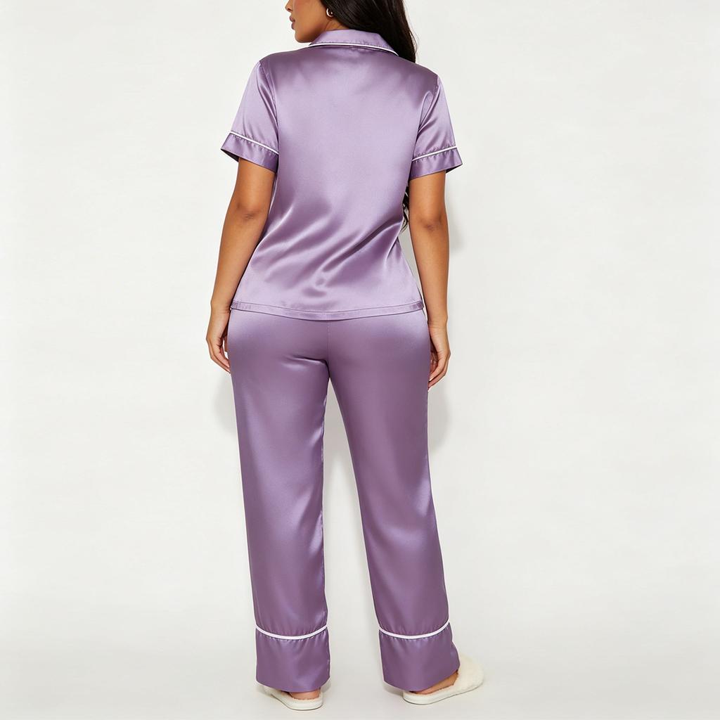 Eisseiden-Pyjama Damen Sommer Leichter Luxus Hochwertig Revers Kurzarm Hose Zweiteilig Loungewear Pyjama