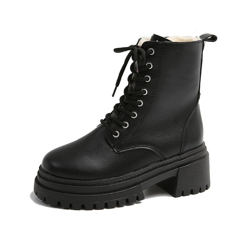 Thick-soled Martin boots women's new winter large-size retro short boots British cool street leather boots