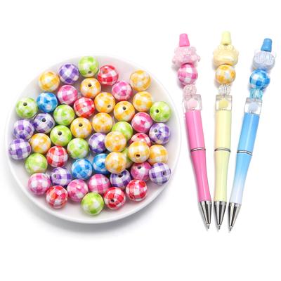 10pcs/lot Color Plaid Acrylic Beads 16mm Spacer Bead for DIY Bracelet Necklace Phone Chain Beadable Pen Jewelry Making Supplies