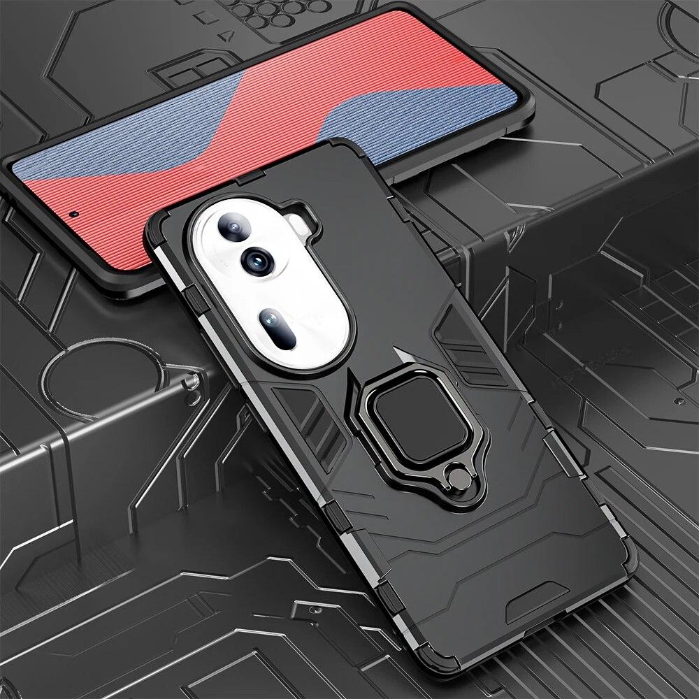 

Противоударный защитный чехол KEYSION для OPPO Reno11 11 Pro 5G, мягкий силикон + ПК с металлическим кольцом-подставкой, задняя крышка для телефона для OPPO Reno 11 5G for Reno11 Pro 5G чёрный