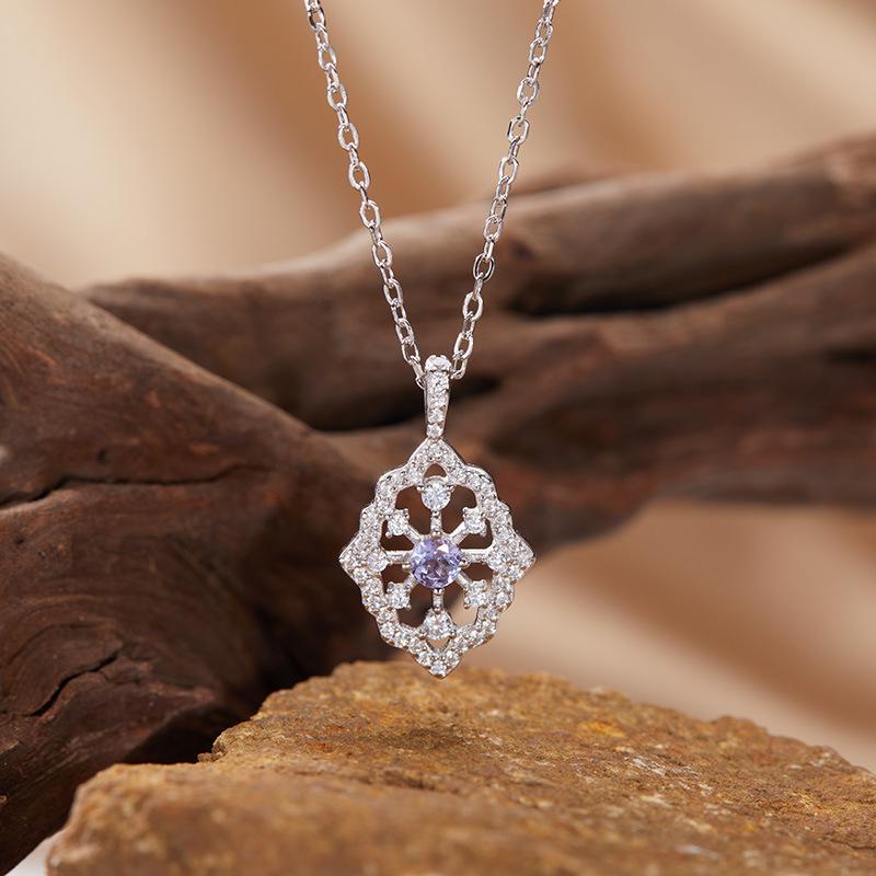 S925 Sterling Silver Natural Gemstone Color Treasure Pendant Necklace Lace Clavicle Chain Light Luxury Premium Sense
