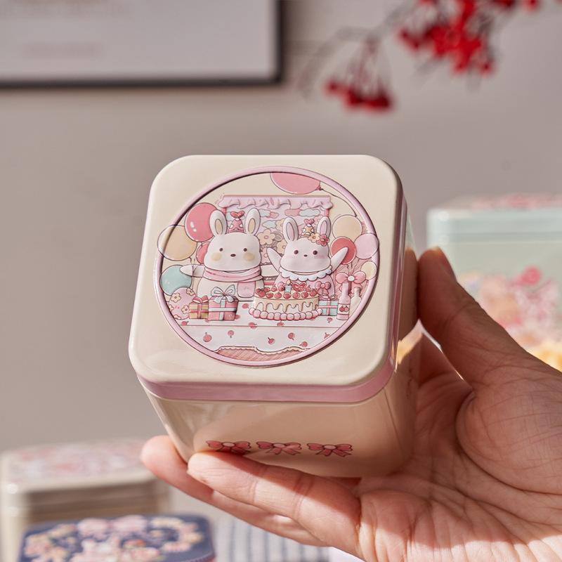 Kaninchenmuster Relief Blechdose Quadratische Weißblech Vorratsdosen Süßigkeiten Keks Tee Aufbewahrungsbehälter Geschenkbox